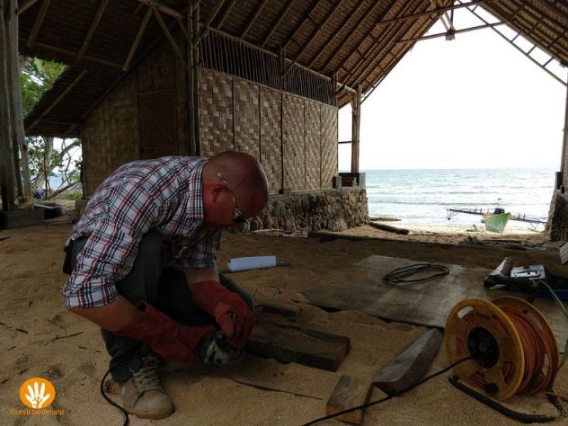 Frank working on our workplace with sea view