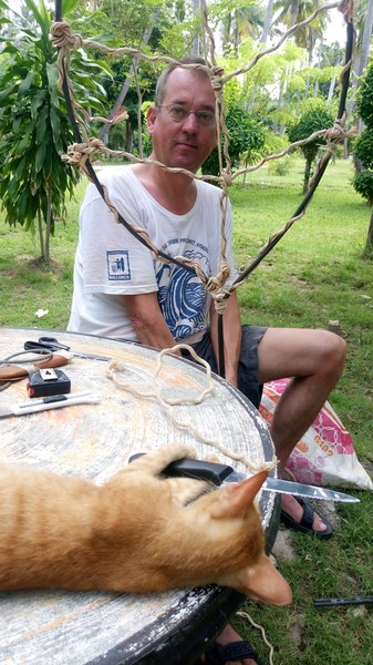 Me with a leaf and Ninja, the CoralCat, who is always willing to help.
