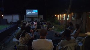 Chirsty gives lecture about sharks turtles at the Hacienda.