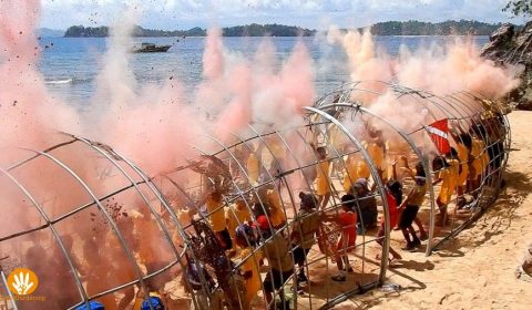 The blessing of the Domus Hippocampi by throwing powder.