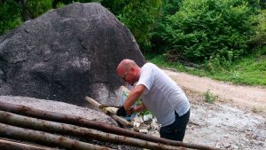 Frank cutting wood for the mold