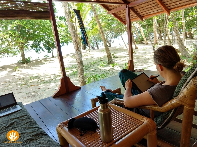Vera is drawing the dugong statue